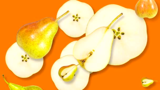 Animation Pear Fruit Sliced Whole Movement — Stock Video