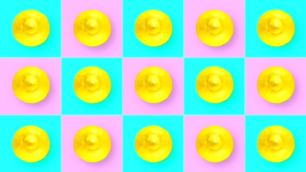 Looping Animation Lemon Colored Background Rotation Pink Blue Squares Change — ストック動画