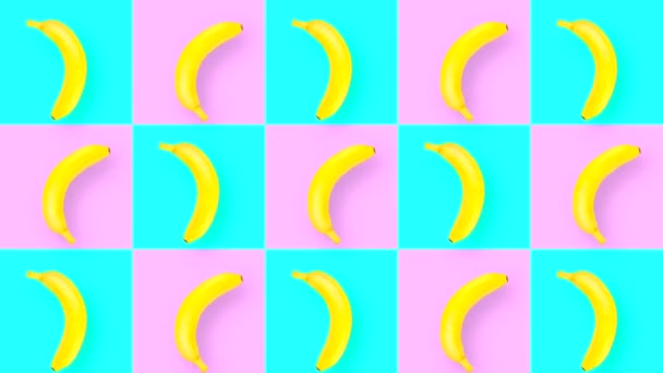 Animation Fruits Colored Background Rotation Pink Blue Squares Change Color — Stock Video