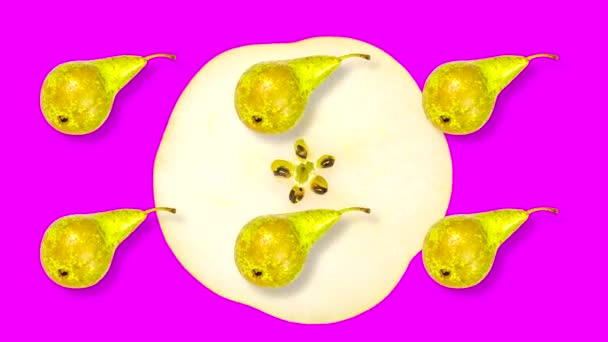 Looping Vídeo Abstrato Com Frutas Rotativas Fundo Colorido — Vídeo de Stock