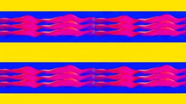 Çerçevenin ortasında, üstünde, altında ve ortasında geometrik dikdörtgen şekilli çok renkli bir arkaplanda dalgalı kurdeleler. 4k için 3D programdan kaydedildi 
