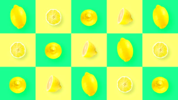 Looping Vídeo Abstracto Con Frutas Giratorias Sobre Fondo Color — Vídeo de stock