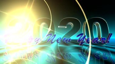 2020 numaralar. Mutlu yıllar diliyoruz. Parlak ve parıltılı bir fontla. 3d programında üretildi