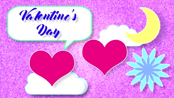 Animated Background Hearts Clouds Inscription Congratulation Valentine Day — Stock Video