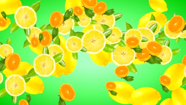 Yeşil Arkaplan Üzerinde Farklı Çeşitteki Meyvelerinin Yüksek Kaliteli Animasyonu — Stok video