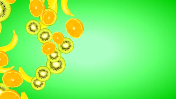 Animation High Quality Fruits Different Varieties Gradient Background Green Color — Stock Video