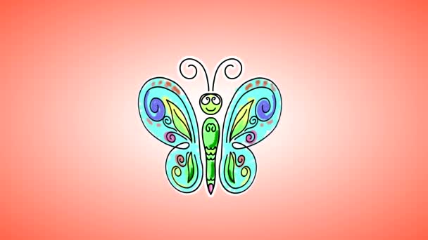 Dibujado Mariposa Infantil Dibujo Agitó Sus Alas Animación Para Edición — Vídeos de Stock