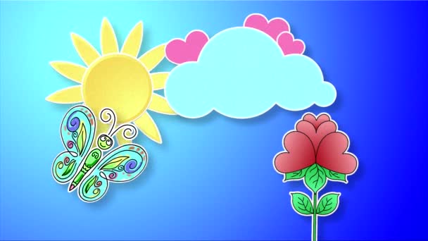 Високоякісна Петльова Анімація Елементами Природи Імітують Папір Сонце Хмара Рожевими — стокове відео