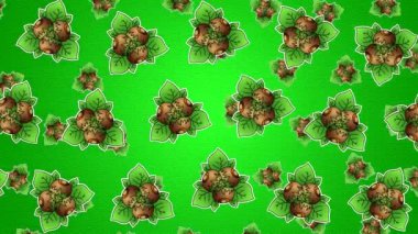 Boyalı çiçekleri olan soyut yüksek kaliteli animasyon arka planı ve kağıdın altında yatay hareket ve dönüşle kabartma ve taklit ile yapraklar.