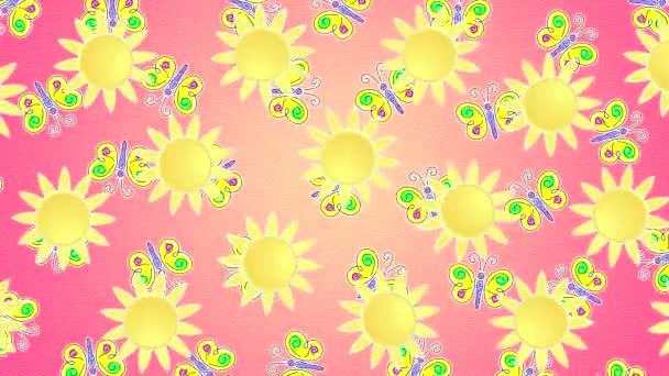 Abstract Animated Video Sun Painted Butterflies Pink Background Imitation Jammed — Stock Video