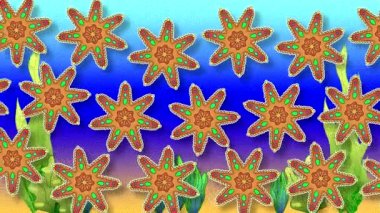 Deniz hayvanlarının kuma ve bitkilere karşı yatay olarak yüzdüğü soyut bir animasyon filmi. Yedi dokunaçlı deniz yıldızı düz çizim.