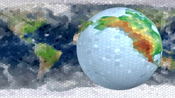 Глобус Низьким Поліетиленовим Зображенням Обертається Просторі Тлі Плоского Зображення Землі — стокове відео
