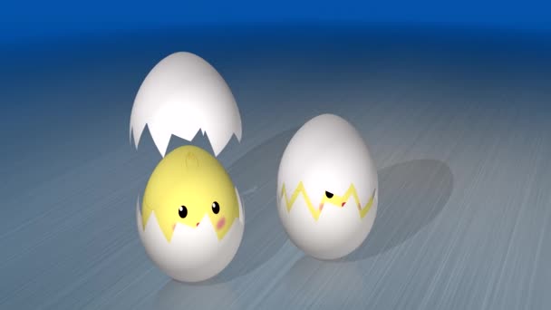 Πασχαλινά Αυγά Κοτόπουλα Μέσα Πέφτουν Από Ψηλά Και Ανοίγουν Και — Αρχείο Βίντεο