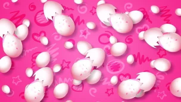 Abstrakcyjne Tło Jajkami Latającymi Poziomo Lewej Prawej Strony Otwartą Skorupą — Wideo stockowe