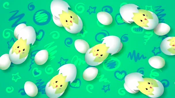 Yumurtaların Yatay Olarak Sağdan Sola Uçtuğu Soyut Bir Arkaplan Boyutlu — Stok video