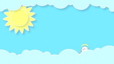 Kanatları ve kafasında halesi olan bir melek bulutlardan yükselerek güneşli mavi bir gökyüzüne doğru yükseliyor. Tekrarlanmadan tekrarlanan canlandırma döngüsü.