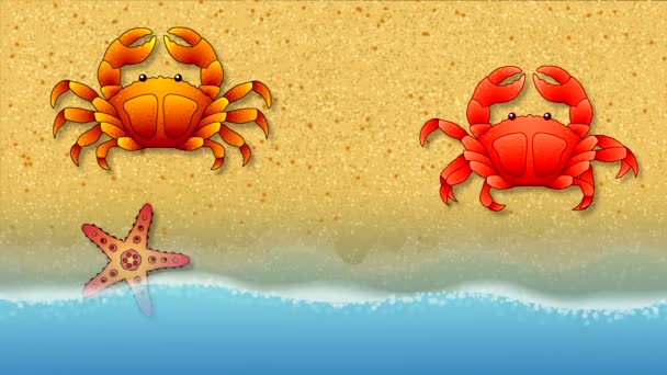 Red Crabs Run Sandy Seashore Waves Stopping Moving Claws Looping — Stock Video