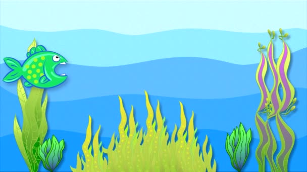 Red Shrimp Escapes Predatory Fish Algae Bottom Sea Animated Looped — Stock Video