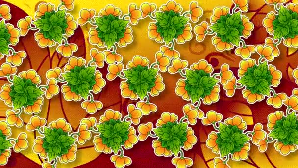 Абстрактний Анімований Плоский Фон Розфарбованих Квітів Горизонтальний Рух Обертання Імітація — стокове відео