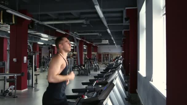 Les gens qui courent sur tapis roulant à la salle de gym — Video