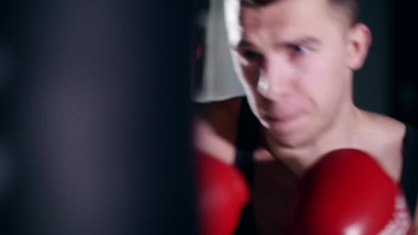 Un boxeador cajas de sombras en el gimnasio — Vídeo de stock