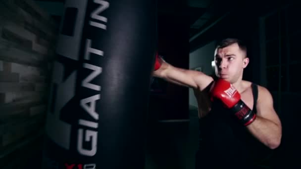 A boxer shadow boxes in the gym — Stock Video