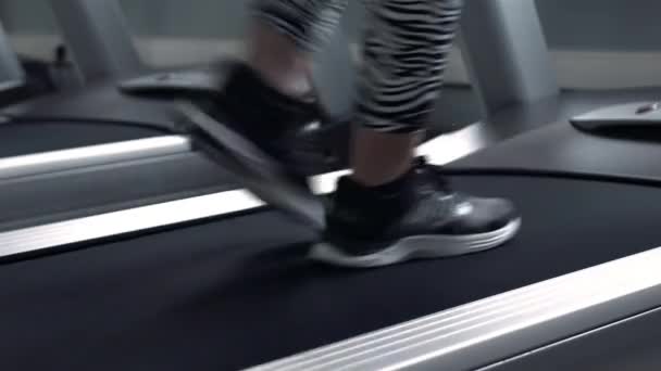 Träna i hotellets gym, löpband cardio workout — Stockvideo