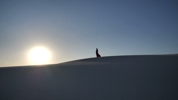 Girl in the desert at sunset — Stock Video