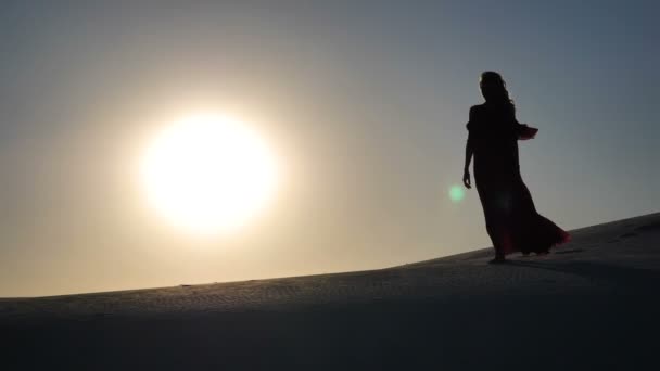 A menina está andando no deserto — Vídeo de Stock