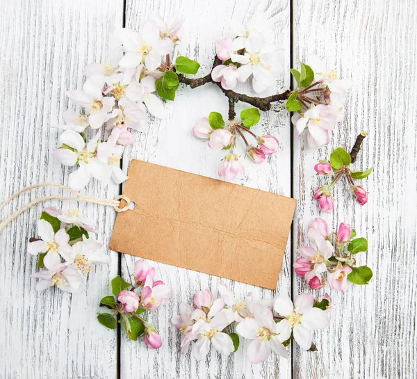 Apple blossoms with card — Stock Photo, Image