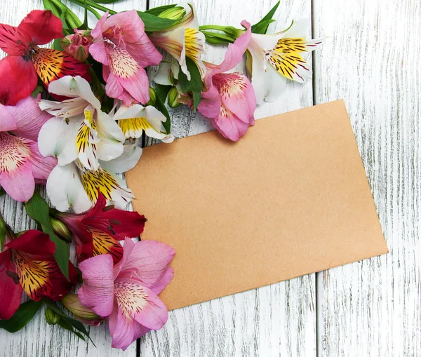 Cartão de papel com flores de alstroemeria — Fotografia de Stock