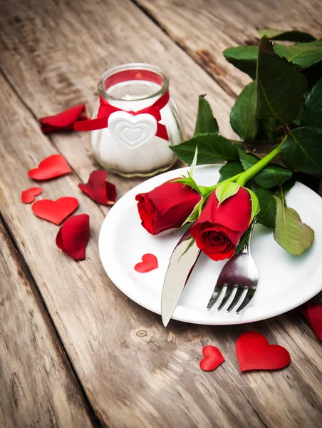 Festive table setting for valentines day — Stock Photo, Image