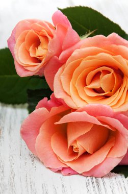 ahşap bir masa üzerinde pembe güller