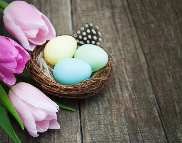 Easter eggs in a nest — Stock Photo, Image