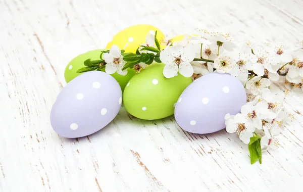 Huevos de Pascua y cerezas florecen — Foto de Stock