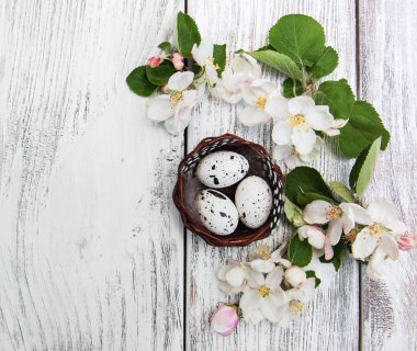 Paskalya yumurtaları ve elma çiçeği