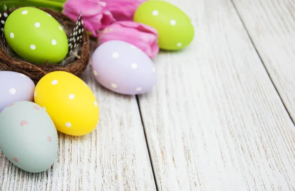 Easter eggs in a nest — Stock Photo, Image