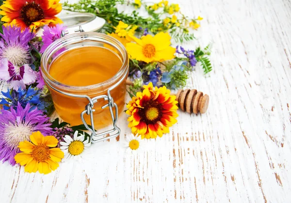 Honung och vilda blommor — Stockfoto