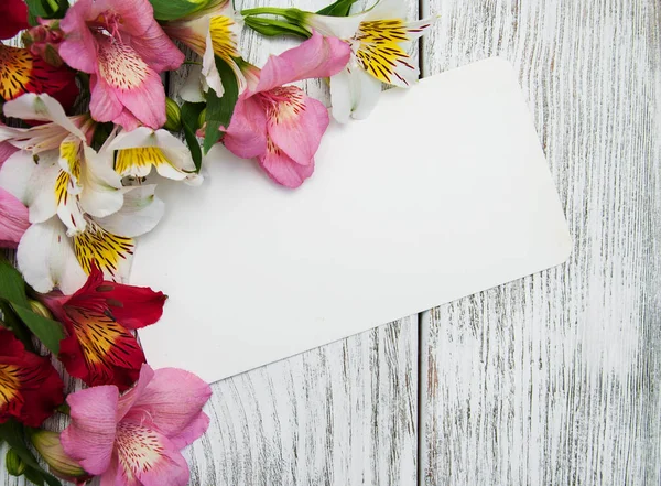 Paper card with alstroemeria flowers — Stock Photo, Image