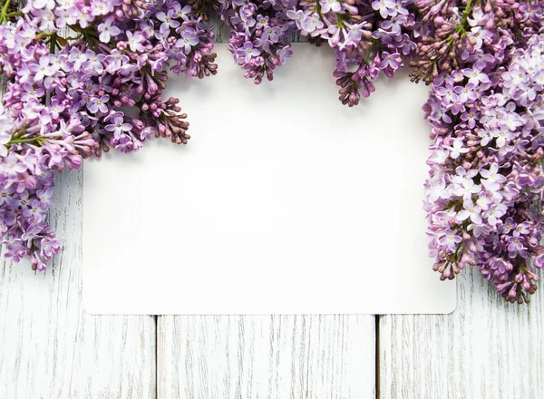 Lilac flowers with empty card — Stock Photo, Image