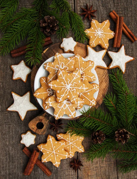 Christmas cookies and nuts on a plate — Stock Photo, Image