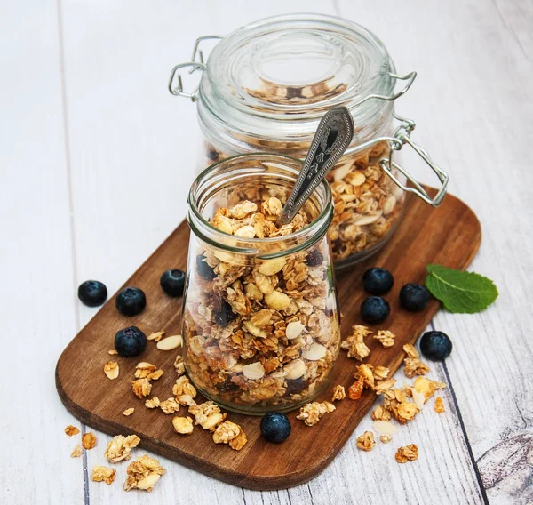 Homemade granola in jar — Stock Photo, Image