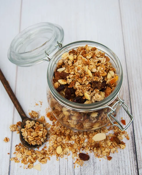 Homemade granola in jar — Stock Photo, Image