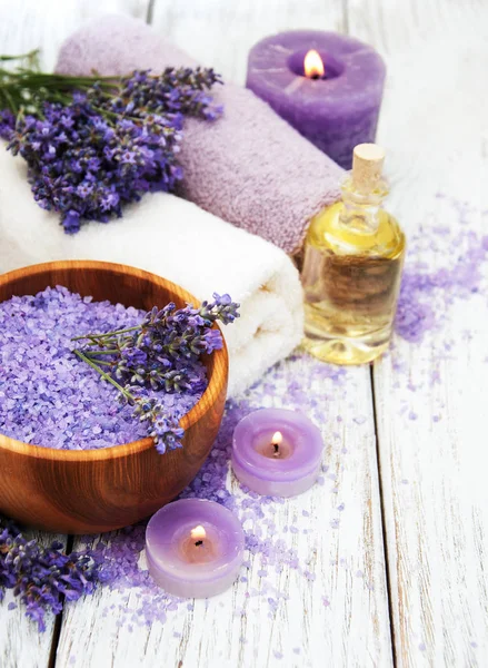Spa produk dan lavender bunga — Stok Foto