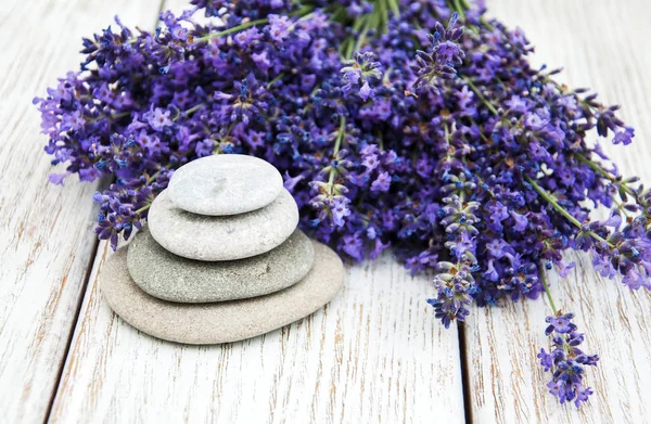Lavendel und Massagesteine — Stockfoto