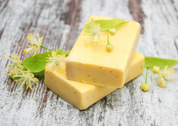 Handmade soap and linden flowers