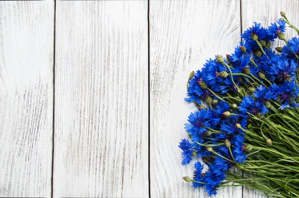 Blue Cornflowers Wooden Table — Stock Photo, Image