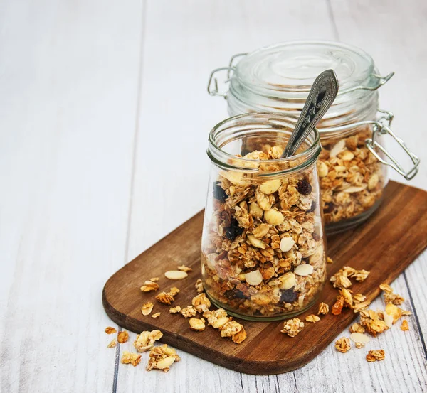 Homemade granola in jar — Stock Photo, Image