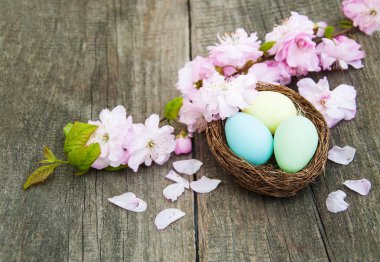 Paskalya yumurtaları ve sakura çiçeği