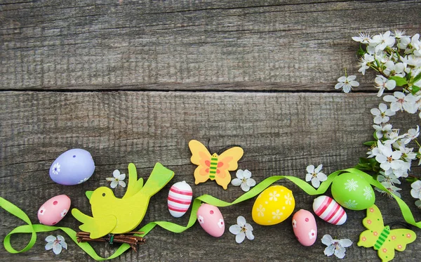 Velikonoční vajíčka a jarní květ — Stock fotografie